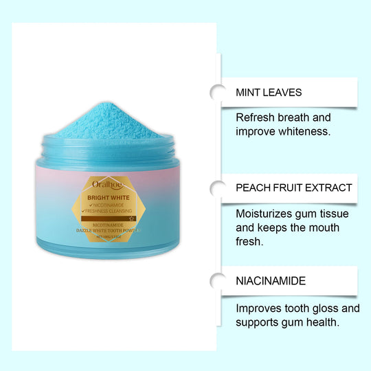 Niacinamide Teeth Brighten Toothpaste Plaque Stain Removal Repair Caries Reduce Bad Breath Lasting Fresh Tooth Whitening Powder