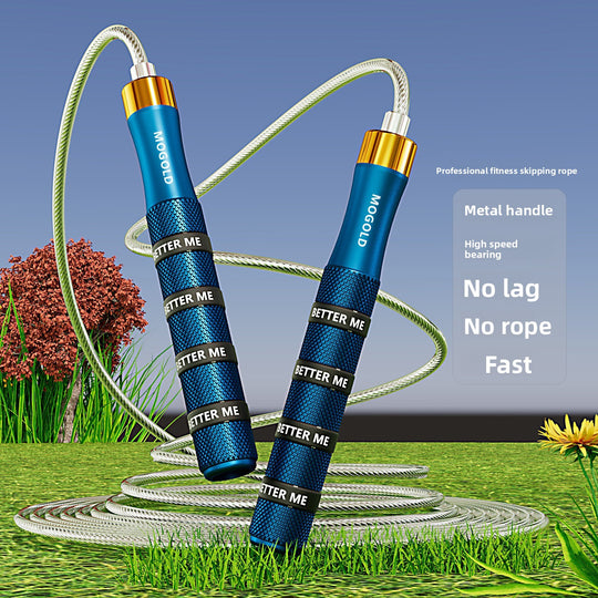 Colorful skipping rope with durable handles and a sleek design, perfect for fitness and exercise routines.