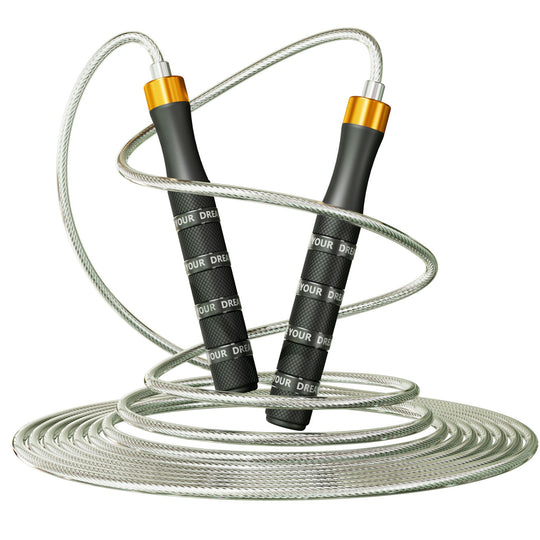 Colorful skipping rope with durable handles and a sleek design, perfect for fitness and exercise routines.