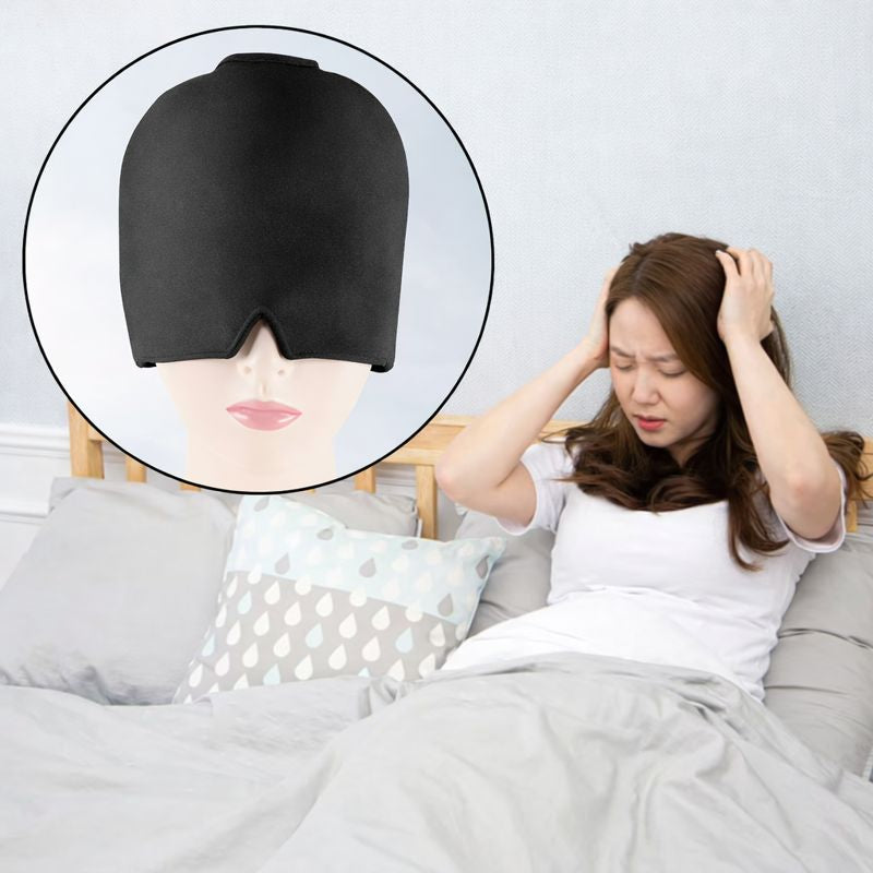 Migraine relief ice cap designed for effective cold therapy and pain relief, featuring a sleek black design for comfortable use.