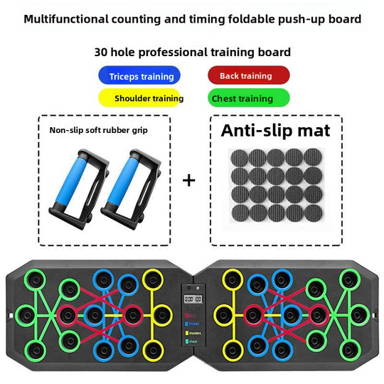 Multifunctional foldable push-up board with timer and counter for effective training.