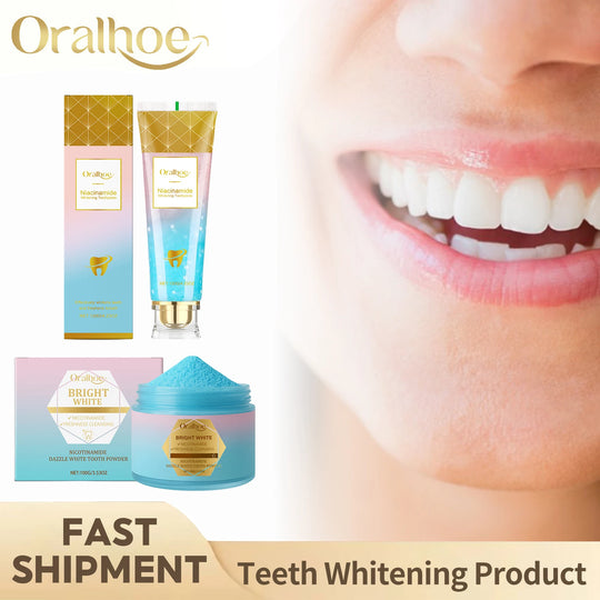 Niacinamide Teeth Brighten Toothpaste Plaque Stain Removal Repair Caries Reduce Bad Breath Lasting Fresh Tooth Whitening Powder
