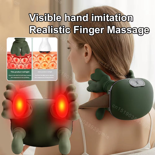 Neck Massager Red Light Hot Compress Cervical Spine Massager Shoulder Neck Shiatsu Kneading Trapezius Massage Relax Pain Relief