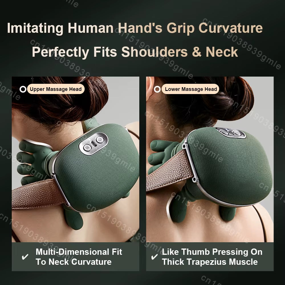 Neck Massager Red Light Hot Compress Cervical Spine Massager Shoulder Neck Shiatsu Kneading Trapezius Massage Relax Pain Relief