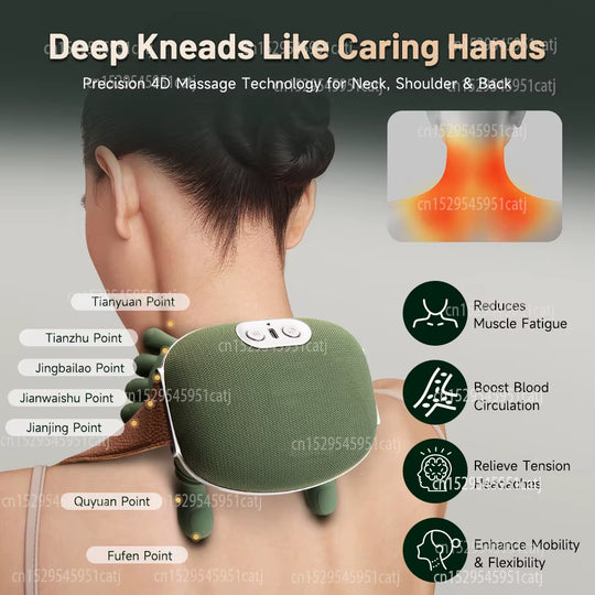 Neck Massager Red Light Hot Compress Cervical Spine Massager Shoulder Neck Shiatsu Kneading Trapezius Massage Relax Pain Relief