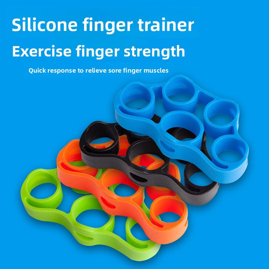 Silicone finger trainer for exercise finger strength with adjustable resistance fitness equipment in various colors.